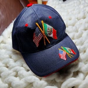 August Brand USA/Mexico flag hat. Vintage Rare Embroidery Men OS Velcro black